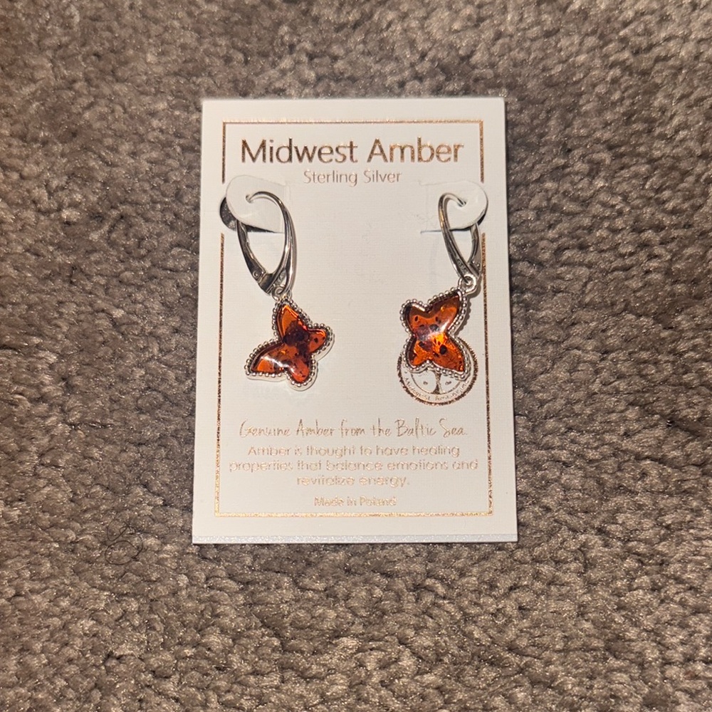 Midwest Amber Sterling Silver Genuine Amber Butterfly Earrings